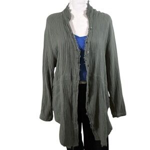 Urban Daizy Green Guaze Button Up Jacket Or Shirt M Frayed‎ Edges
